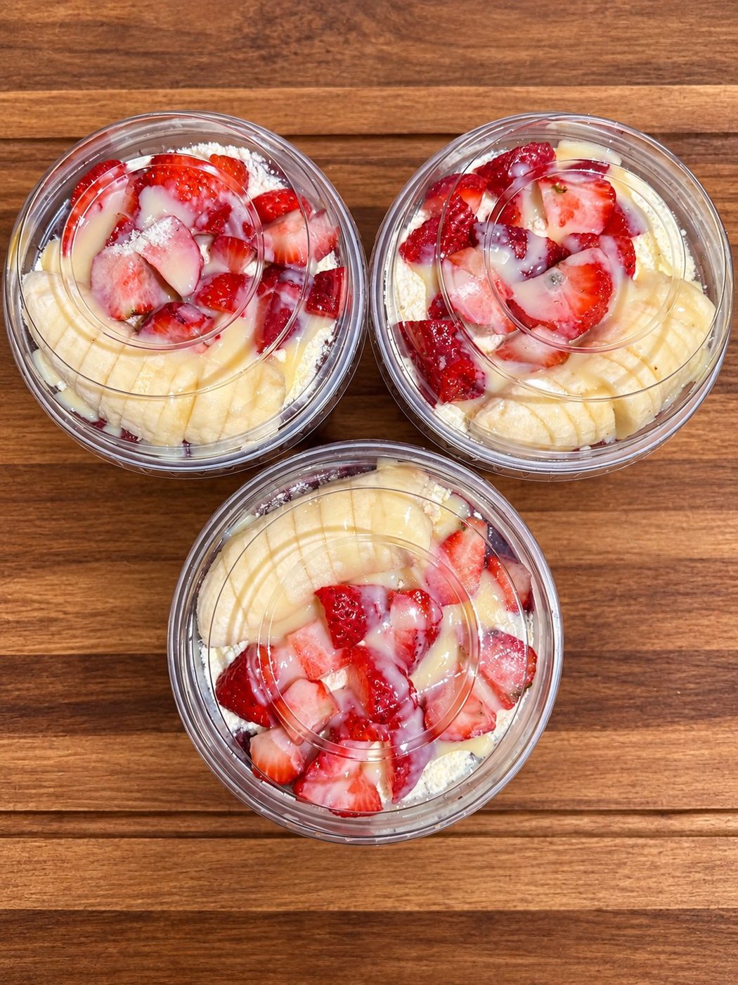 Classic açaí bowl with banana, strawberry and condensed milk